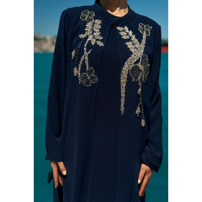 TAŞLI UZUN TESETTÜR ZARİF ABAYA-LACİVERT