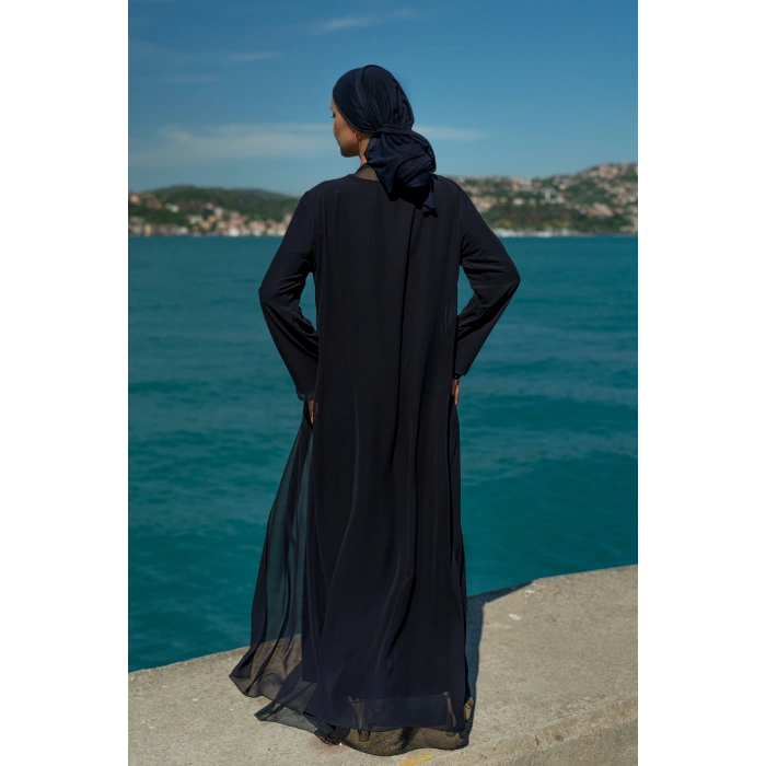 UZUN TAŞLI ZARİF TESETTÜR ABAYA-LACİVERT