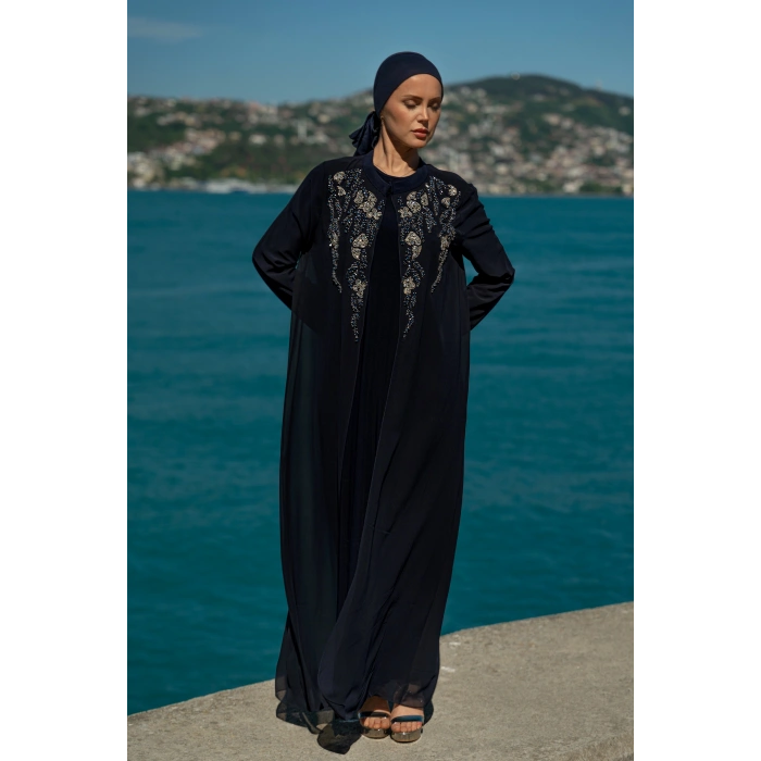 UZUN TAŞLI ZARİF TESETTÜR ABAYA-LACİVERT