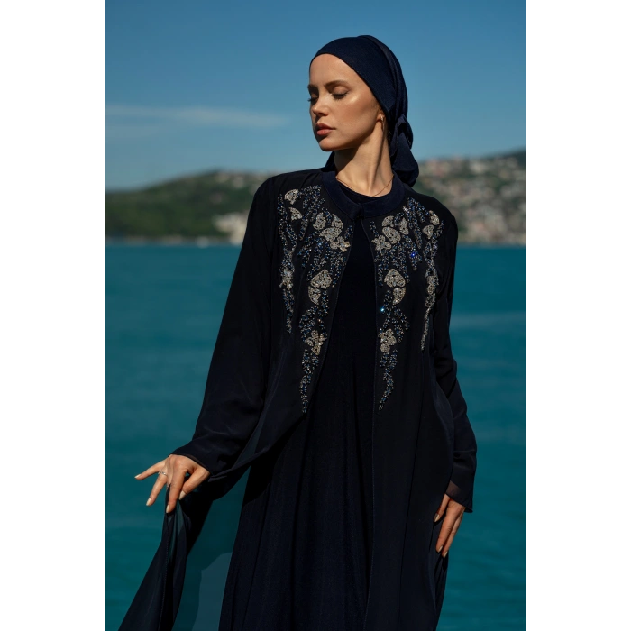 UZUN TAŞLI ZARİF TESETTÜR ABAYA-LACİVERT