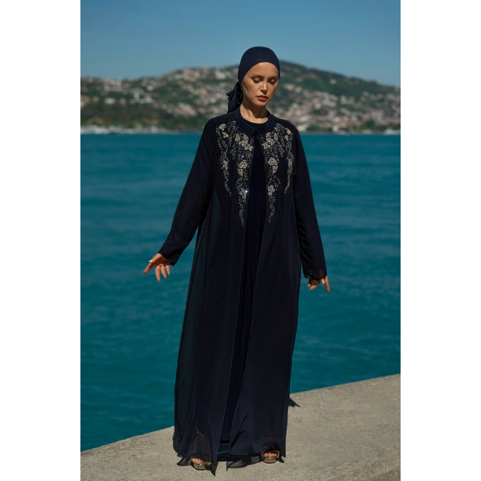UZUN TAŞLI ZARİF TESETTÜR ABAYA-LACİVERT