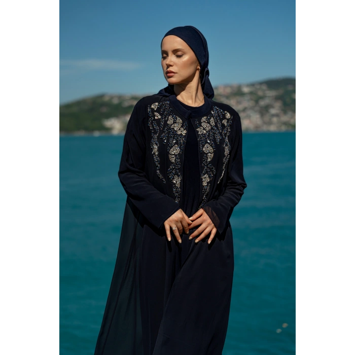 UZUN TAŞLI ZARİF TESETTÜR ABAYA-LACİVERT