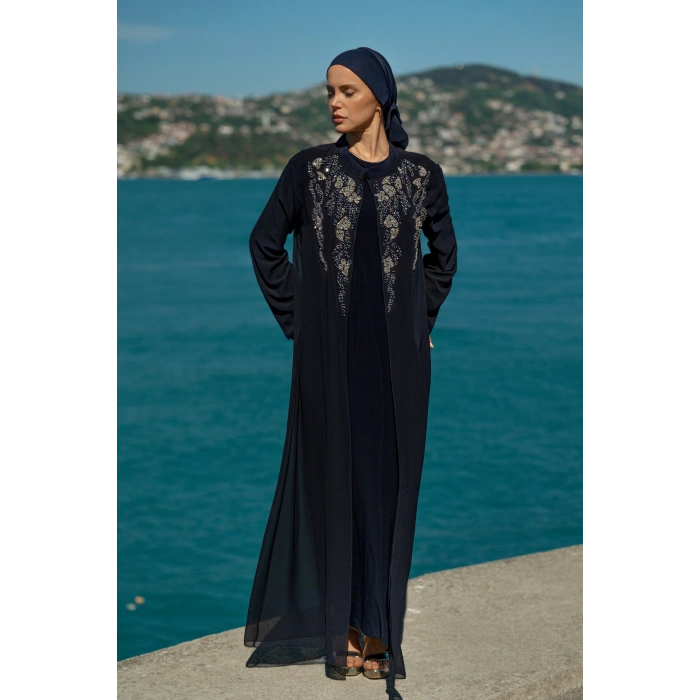 UZUN TAŞLI ZARİF TESETTÜR ABAYA-LACİVERT