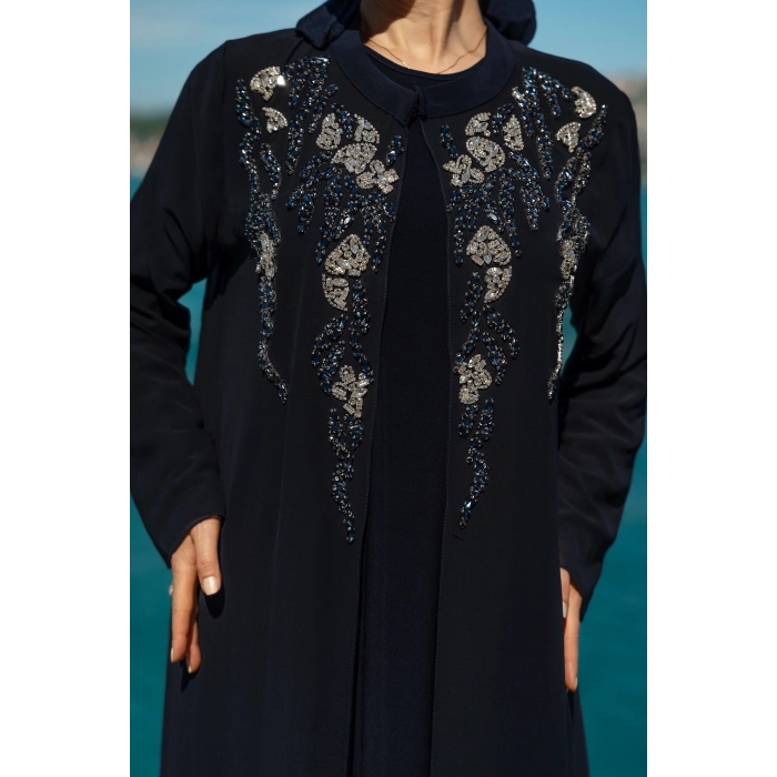 UZUN TAŞLI ZARİF TESETTÜR ABAYA-LACİVERT