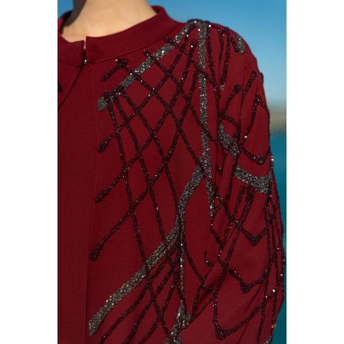 TAŞLI UZUN TESETTÜR ZARİF ABAYA-BORDO