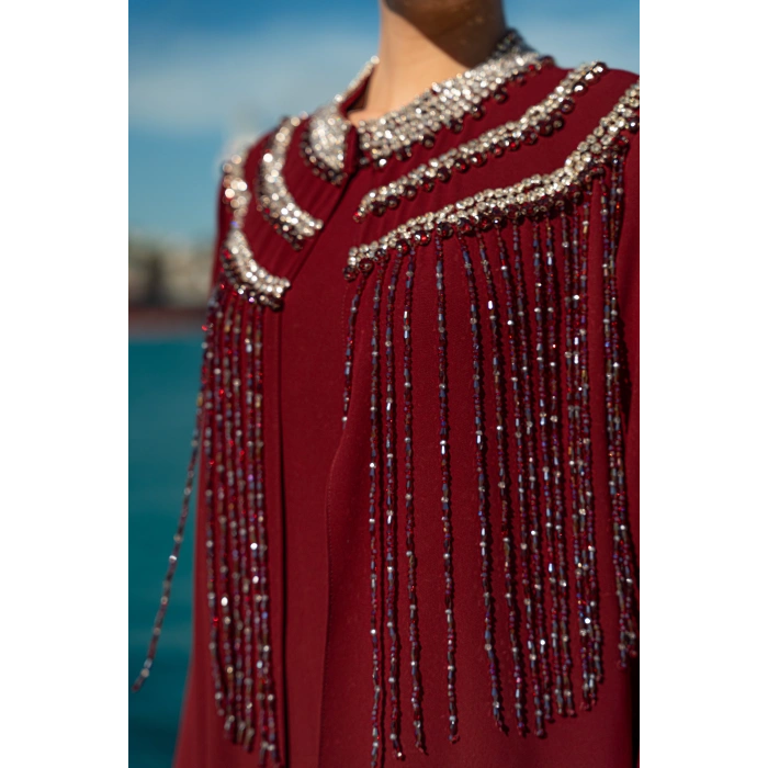 TAŞLI UZUN TESETTÜR ZARİF ABAYA-BORDO