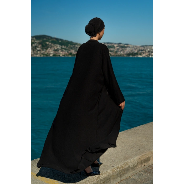 TAŞLI UZUN TESETTÜR ZARİF ABAYA-SİYAH
