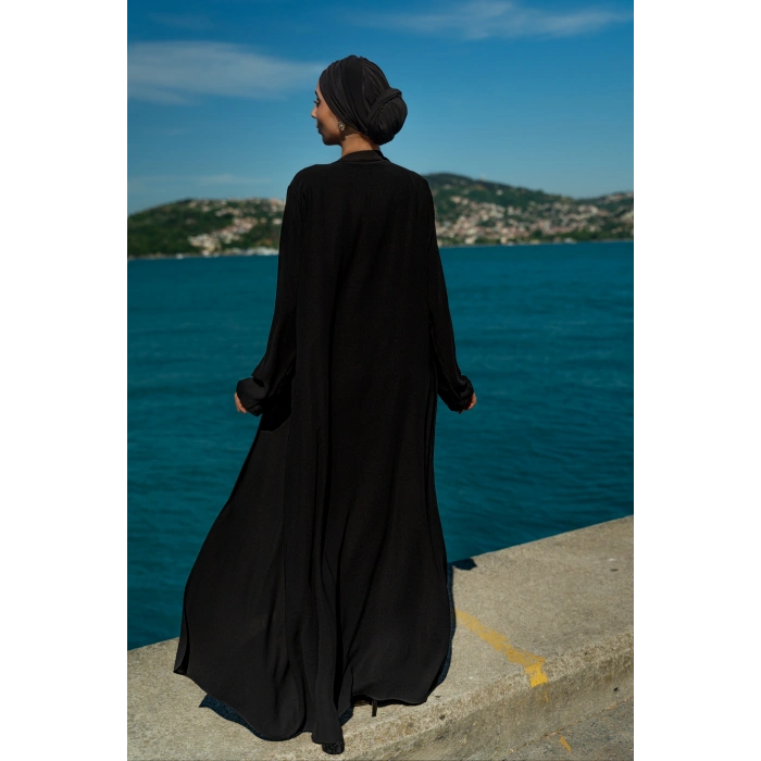 TAŞLI UZUN TESETTÜR ZARİF ABAYA-SİYAH