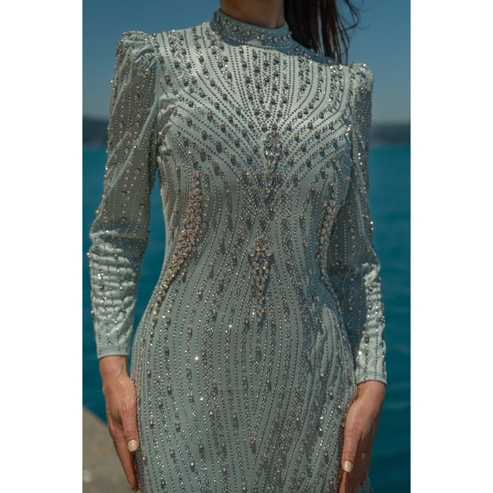 UZUN TAŞLI ZARİF TESETTÜR ABİYE-MİNT