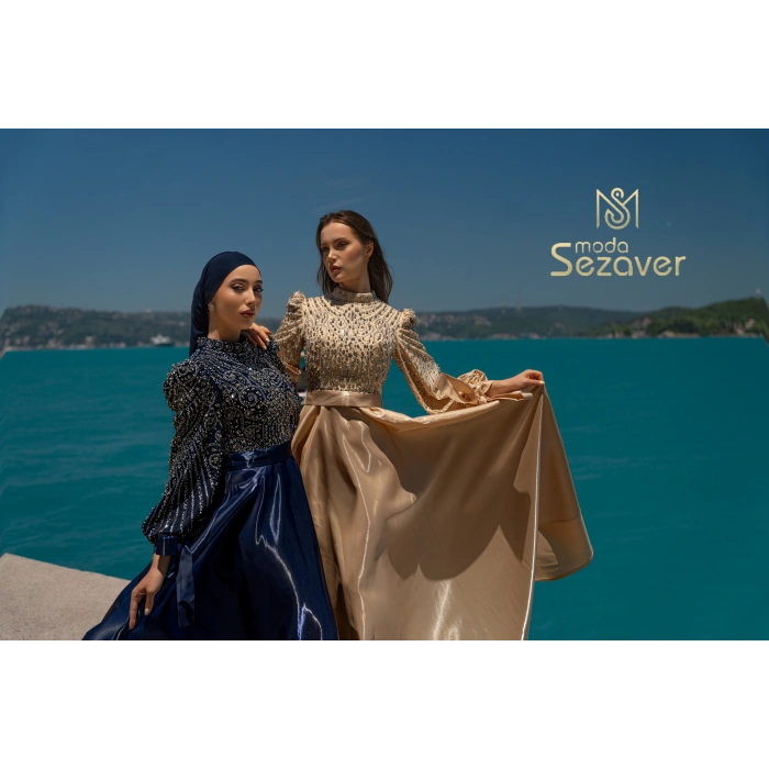 UZUN TAŞLI ZARİF TESETTÜR ABİYE-Kahverengi
