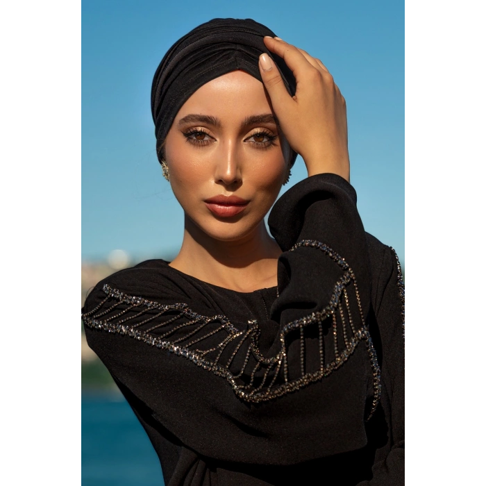 UZUN TAŞLI ZARİF TESETTÜR ABAYA-SİYAH