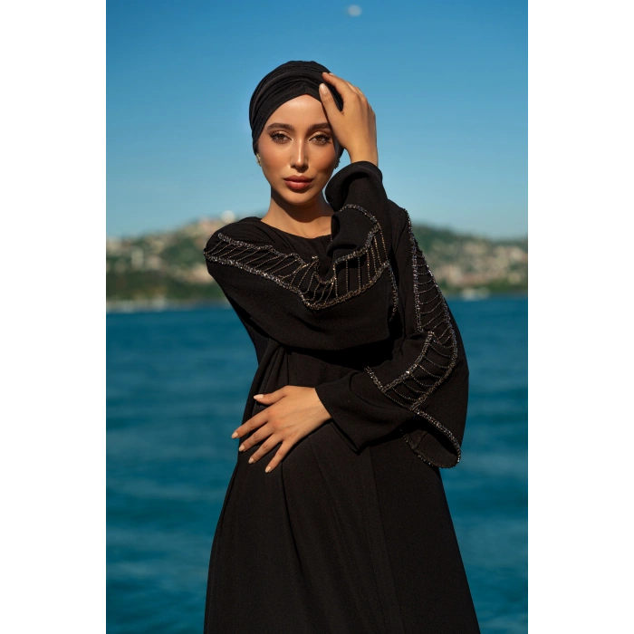 UZUN TAŞLI ZARİF TESETTÜR ABAYA-SİYAH
