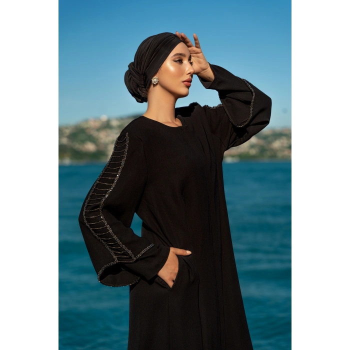 UZUN TAŞLI ZARİF TESETTÜR ABAYA-SİYAH