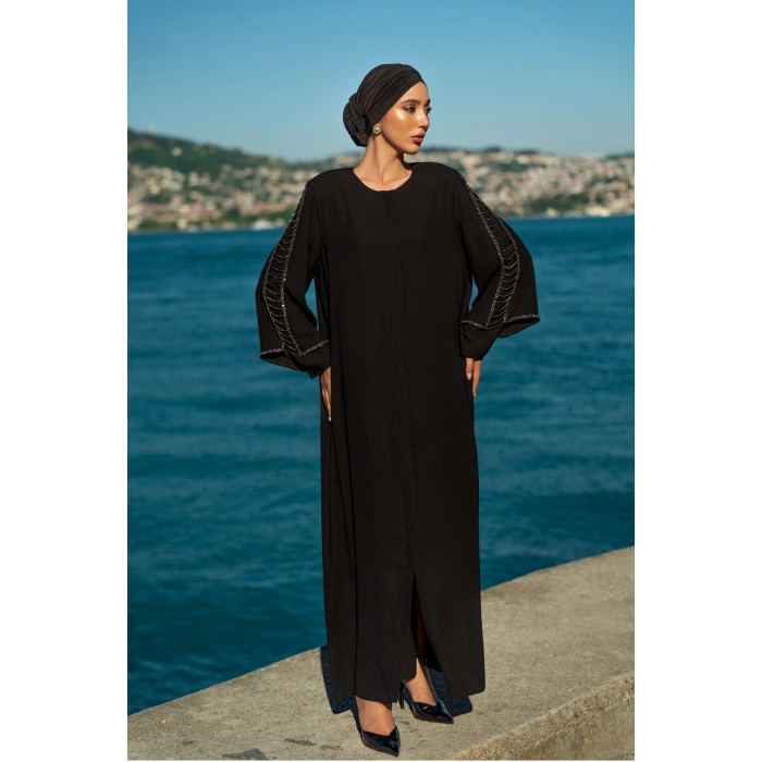 UZUN TAŞLI ZARİF TESETTÜR ABAYA-SİYAH