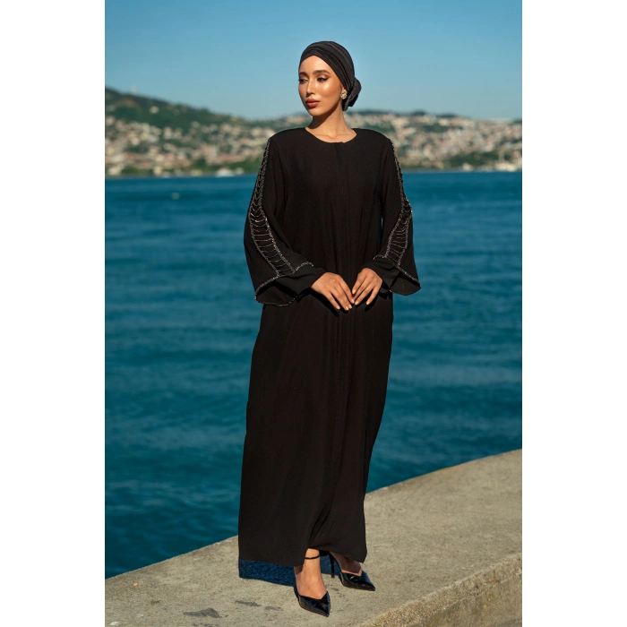 UZUN TAŞLI ZARİF TESETTÜR ABAYA-SİYAH