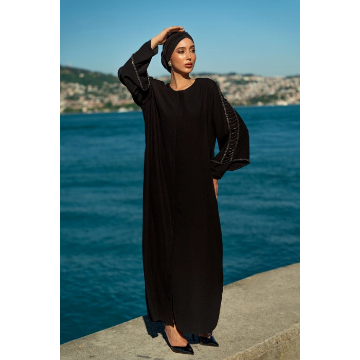 UZUN TAŞLI ZARİF TESETTÜR ABAYA-SİYAH