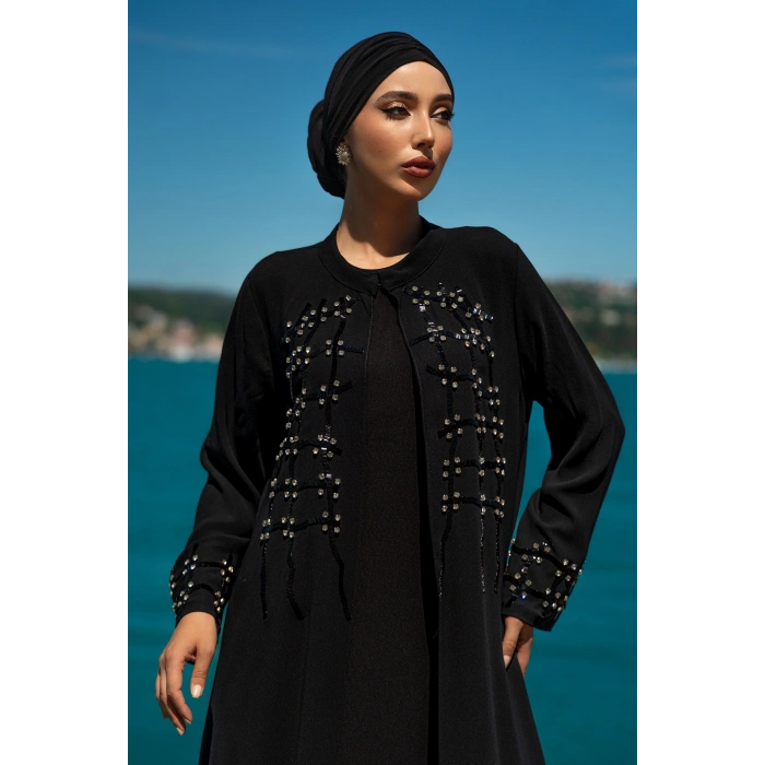 UZUN TAŞLI ZARİF TESETTÜR ABAYA-SİYAH