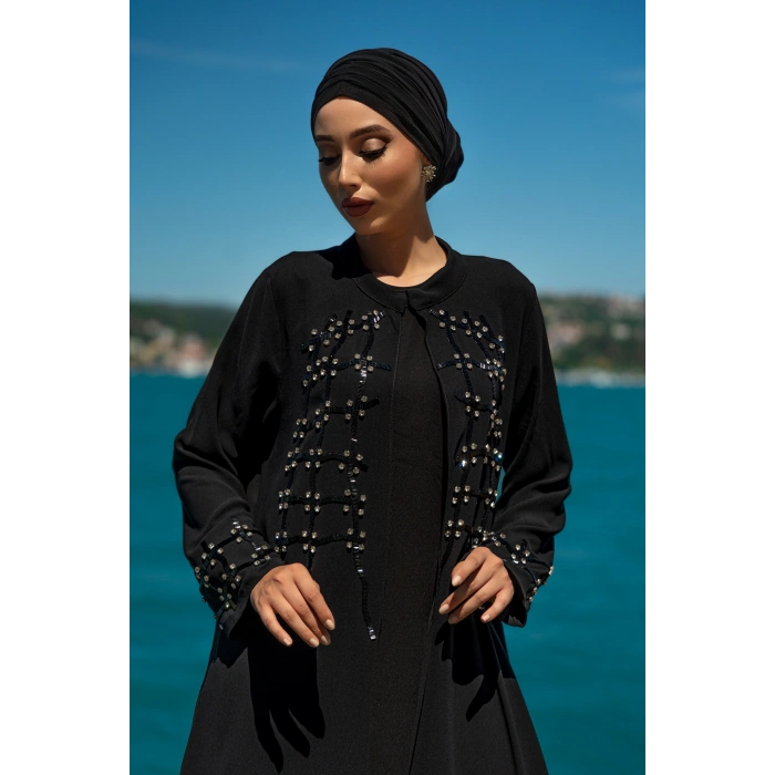 UZUN TAŞLI ZARİF TESETTÜR ABAYA-SİYAH