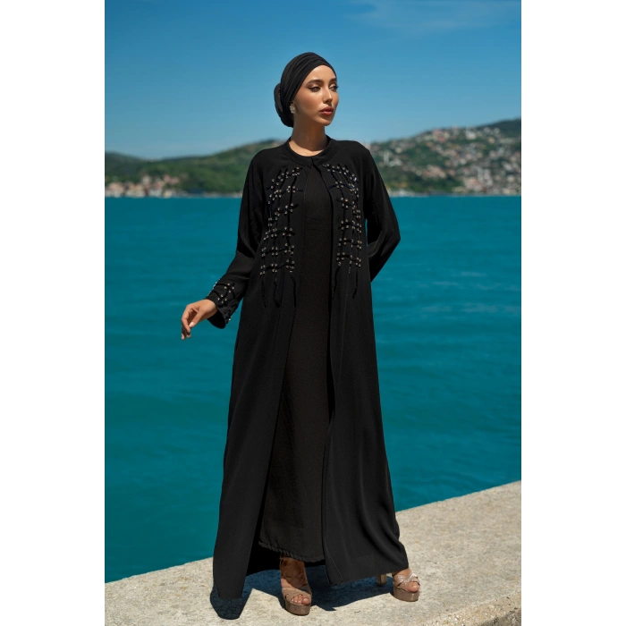 UZUN TAŞLI ZARİF TESETTÜR ABAYA-SİYAH