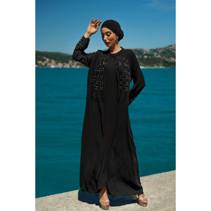UZUN TAŞLI ZARİF TESETTÜR ABAYA-SİYAH
