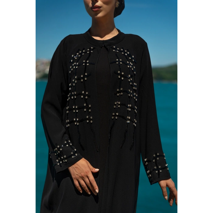UZUN TAŞLI ZARİF TESETTÜR ABAYA-SİYAH