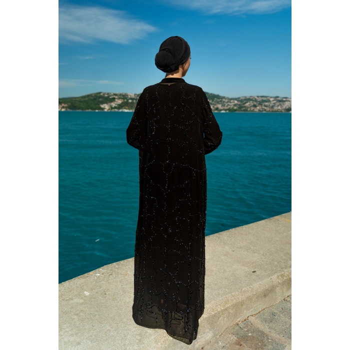 TAŞLI UZUN TESETTÜR ZARİF ABAYA - SİYAH