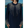 TAŞLI UZUN TESETTÜR ZARİF ABAYA-LACİVERT