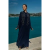 TAŞLI UZUN TESETTÜR ZARİF ABAYA-LACİVERT