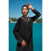 TAŞLI UZUN TESETTÜR ZARİF ABAYA -SİYAH