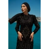 TAŞLI UZUN TESETTÜR ZARİF ABİYE-SİYAH