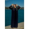 TAŞLI UZUN TESETTÜR ZARİF ABAYA - LACİVERT