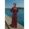 TAŞLI UZUN TESETTÜR ZARİF ABİYE-BORDO