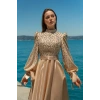 UZUN TAŞLI ZARİF TESETTÜR ABİYE-Kahverengi