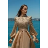 UZUN TAŞLI ZARİF TESETTÜR ABİYE-Kahverengi