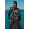 UZUN TAŞLI ZARİF TESETTÜR ABİYE-LACİVERT