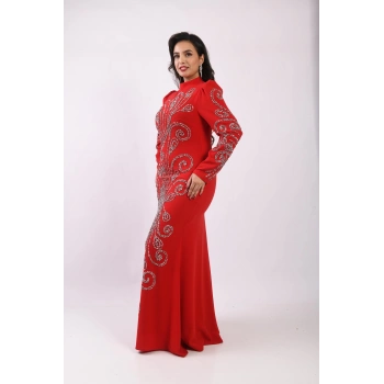 Şelale Işıltısı Abiye - Kırmızı