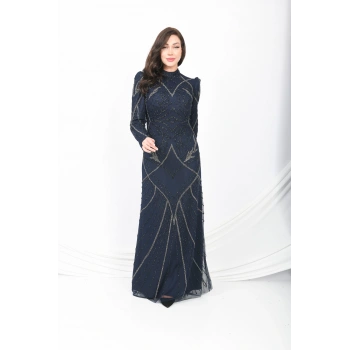 Zarif Tül Abiye - Lacivert