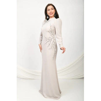 Hint İpeği Esintisi Krep Abiye - Taş