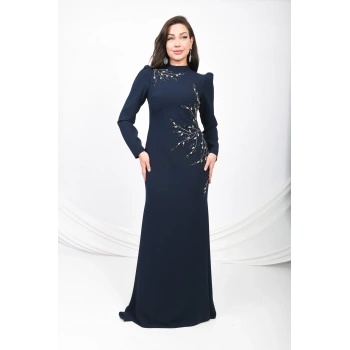 Hint İpeği Esintisi Krep Abiye - Lacivert