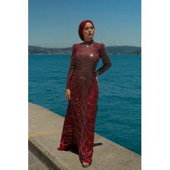 TAŞLI ZARİF TESETTÜR ABİYE - bordo