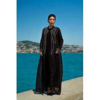 TAŞLI ZARİF TESETTÜR ABAYA - SİYAH