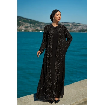 TAŞLI ZARİF TESETTÜR ABAYA - SİYAH