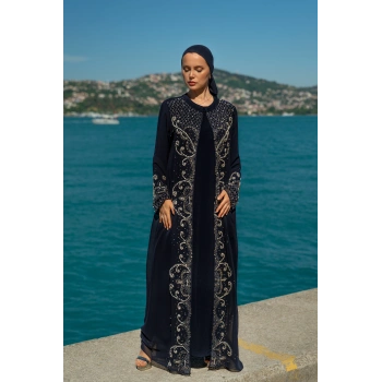 TAŞLI ZARİF TESETTÜR ABAYA - LACİVERT