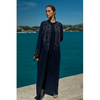 TAŞLI UZUN TESETTÜR ZARİF ABAYA-LACİVERT