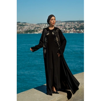 TAŞLI UZUN TESETTÜR ZARİF ABAYA-SİYAH