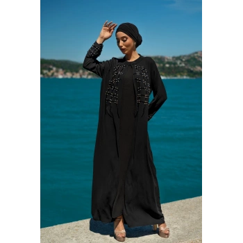UZUN TAŞLI ZARİF TESETTÜR ABAYA-SİYAH
