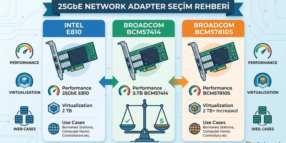 25GbE Network Adapter Seçim Rehberi: Intel E810 vs Broadcom BCM57414 ve BCM57810S Karşılaştırması