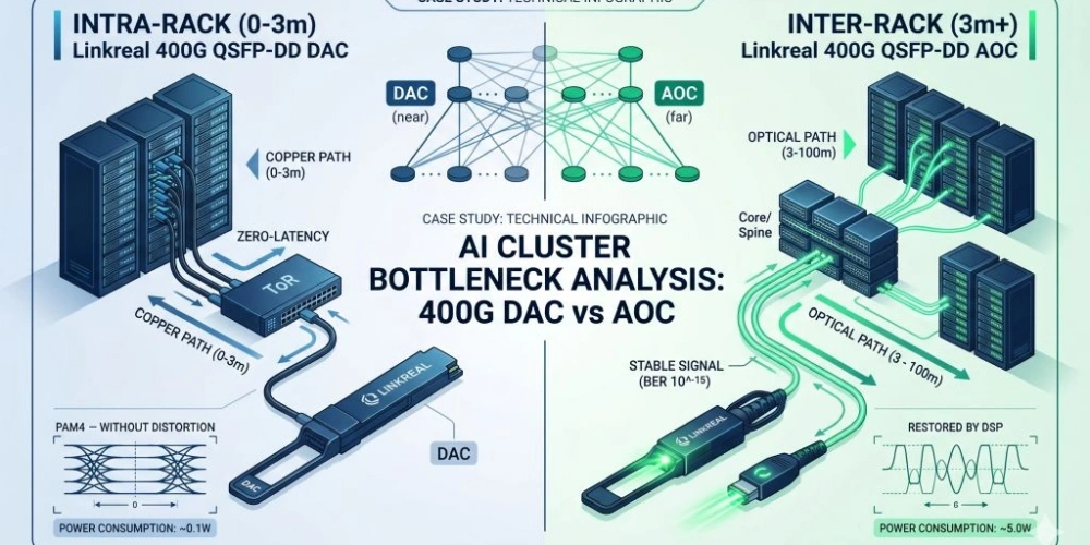 AI Cluster Bottleneck: 400G DAC vs AOC Linkreal Çözümleri