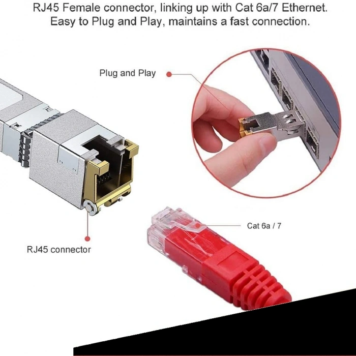 10Gbase-T RJ45 to SFP+ Transceiver Modülü - Cat6A/Cat7, 30m