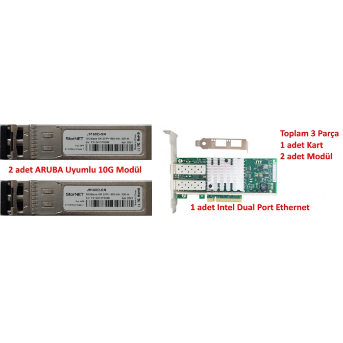 Bundle-X520-DA2 Dual Port Ethernet + 2 adet ARUBA code Transceiver
